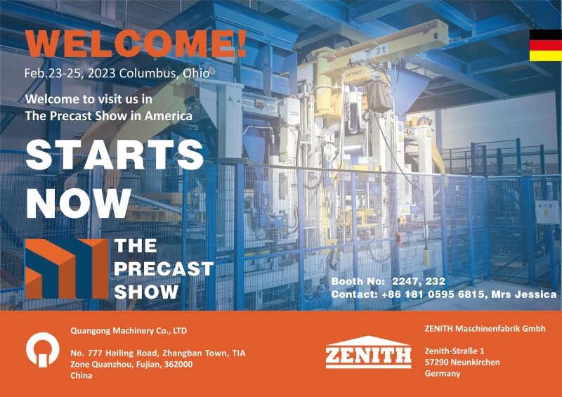 Bezoek ons ​​op The Precast Show 2023 - QGM-steenmachine